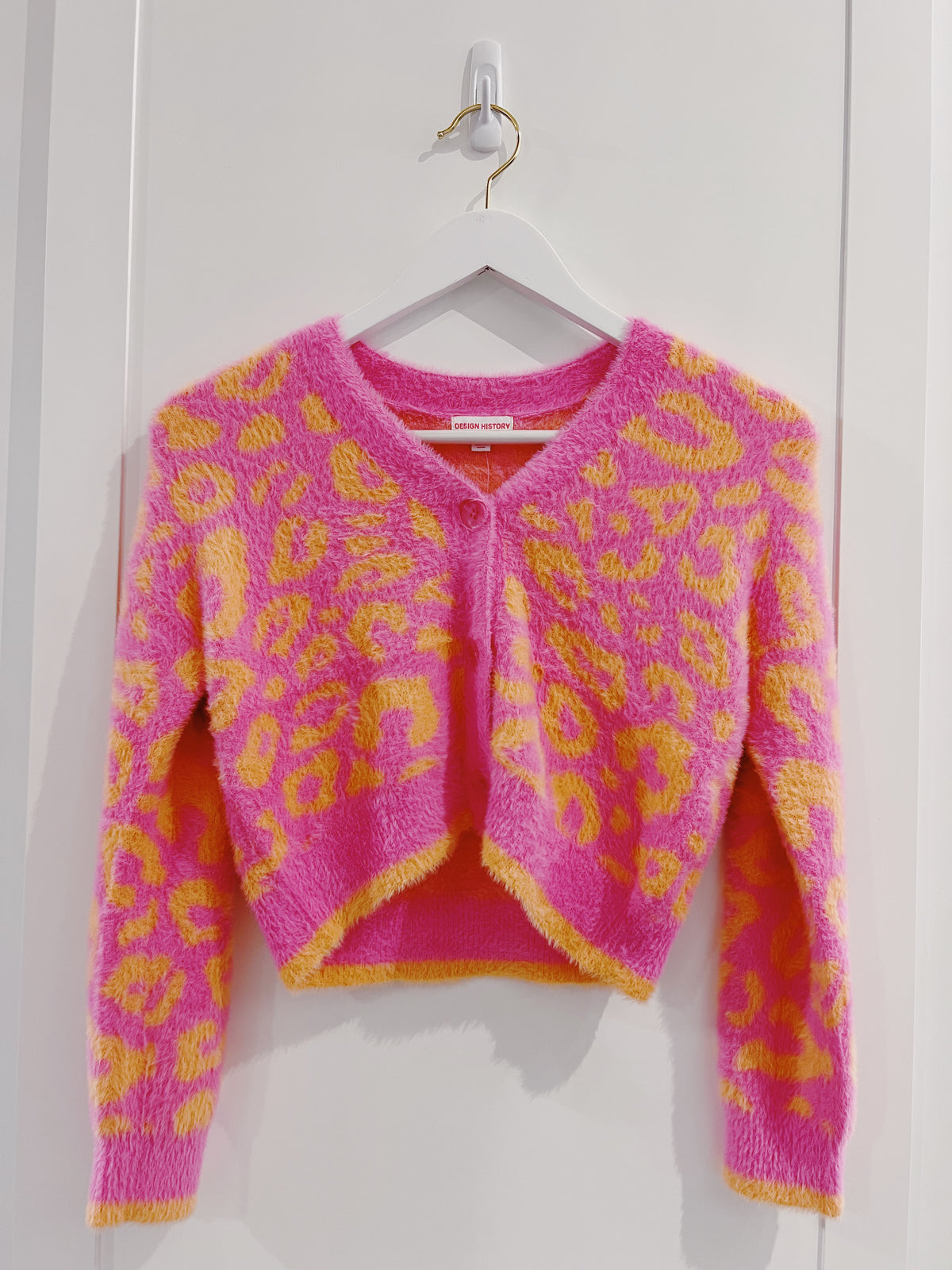 Design History Pink/Orange Leopard Cardigan