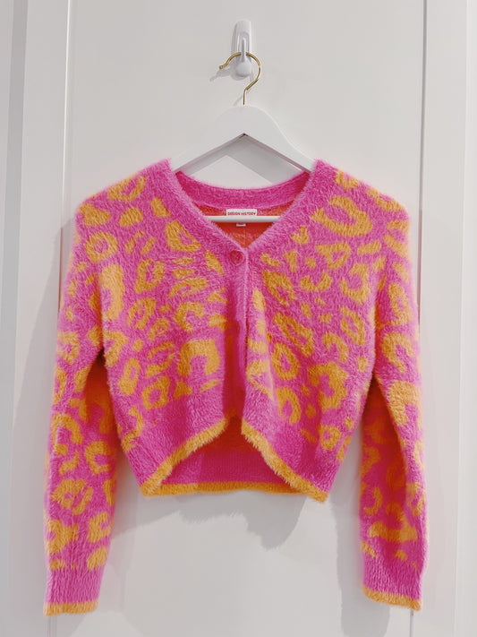 Design History Pink/Orange Leopard Cardigan