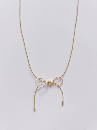 Gold Snake Chain Bow Necklace