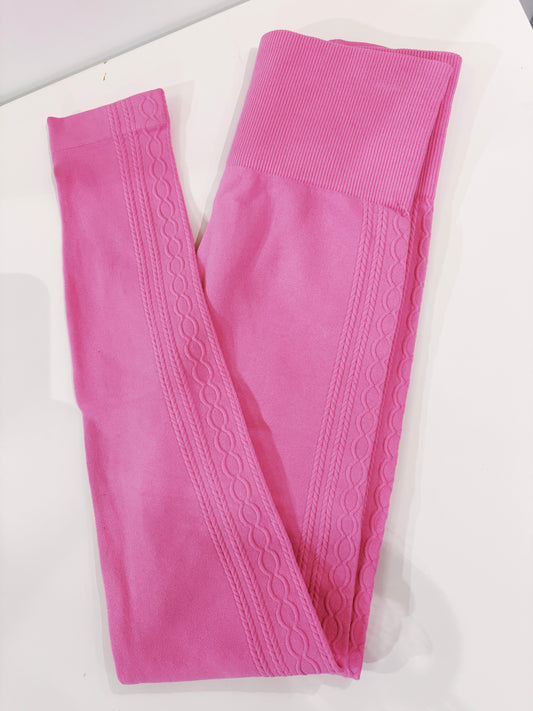 Pink Seamless Cable Knit Textured Leggings