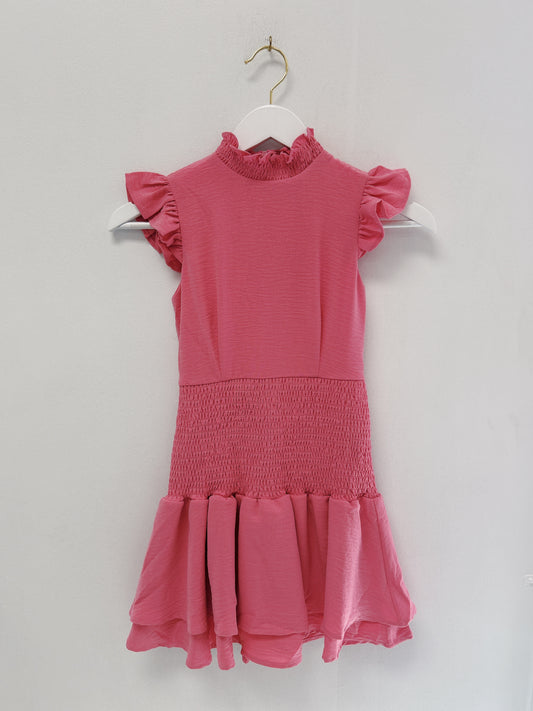 Miss Behave Peach Selena High Neck Ruffle Dress