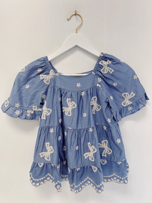Hayden Blue Bow Embroidered Top
