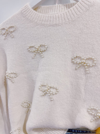 Love Daisy Ivory Pearl Bows Sweater