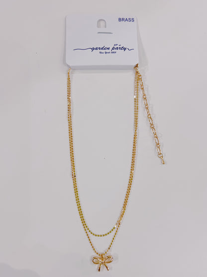 Gold Bow Double Chain Necklace