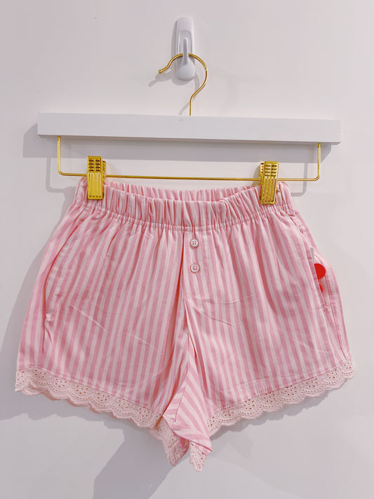 PF Pink Stripe Lace Trim Boxer Shorts