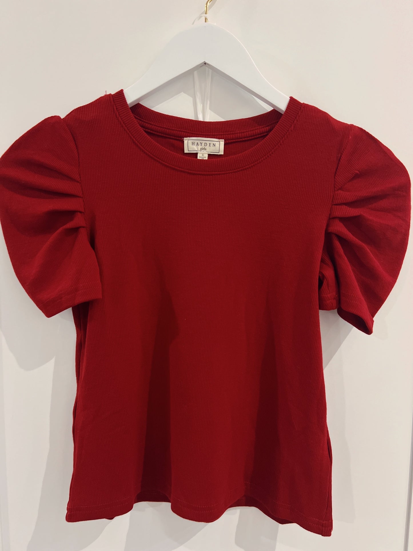 Hayden Crimson Puff Sleeve Top