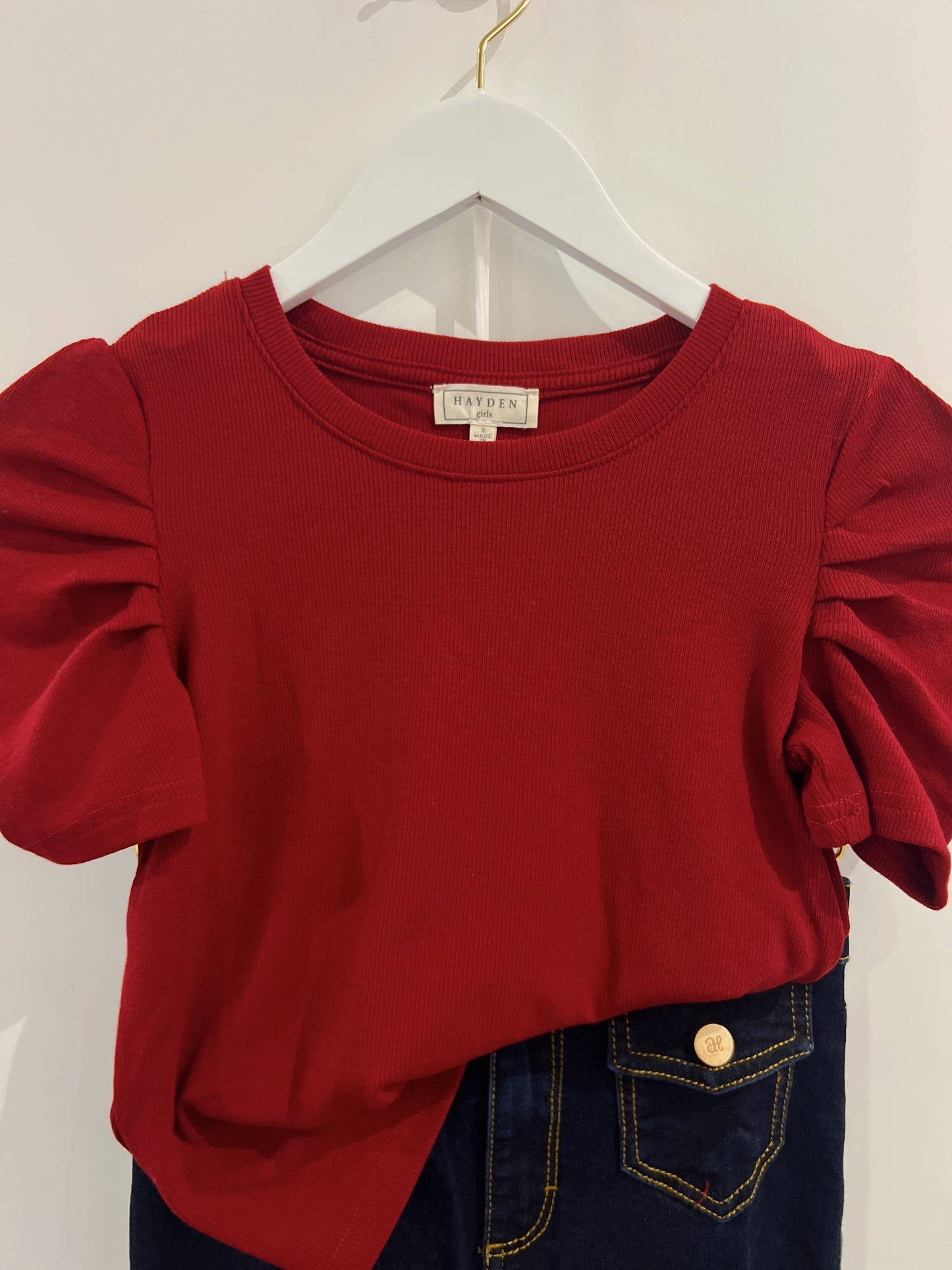 Hayden Crimson Puff Sleeve Top
