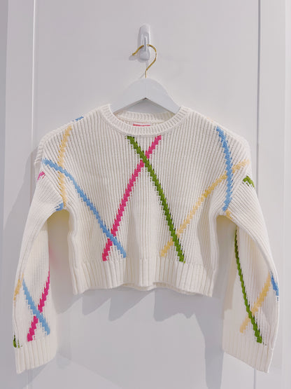 Design History Ivory Multi Color Design Sweater