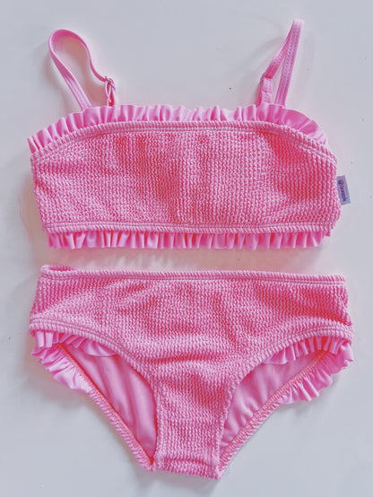 Candy Pink Crinkle Bandeau Bikini