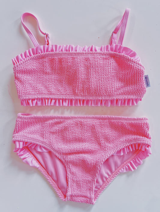 Candy Pink Crinkle Bandeau Bikini