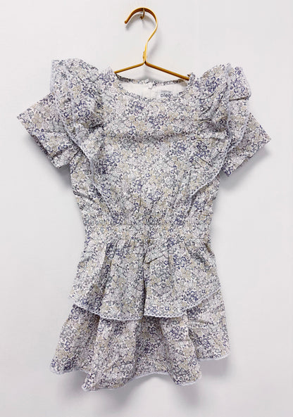 Pleat Grey Blooms Collier Dress