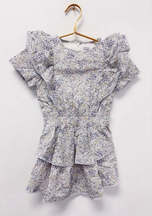 Pleat Grey Blooms Collier Dress