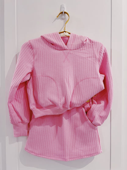Peach Love Candy Pink Quilted Cropped Hoodie