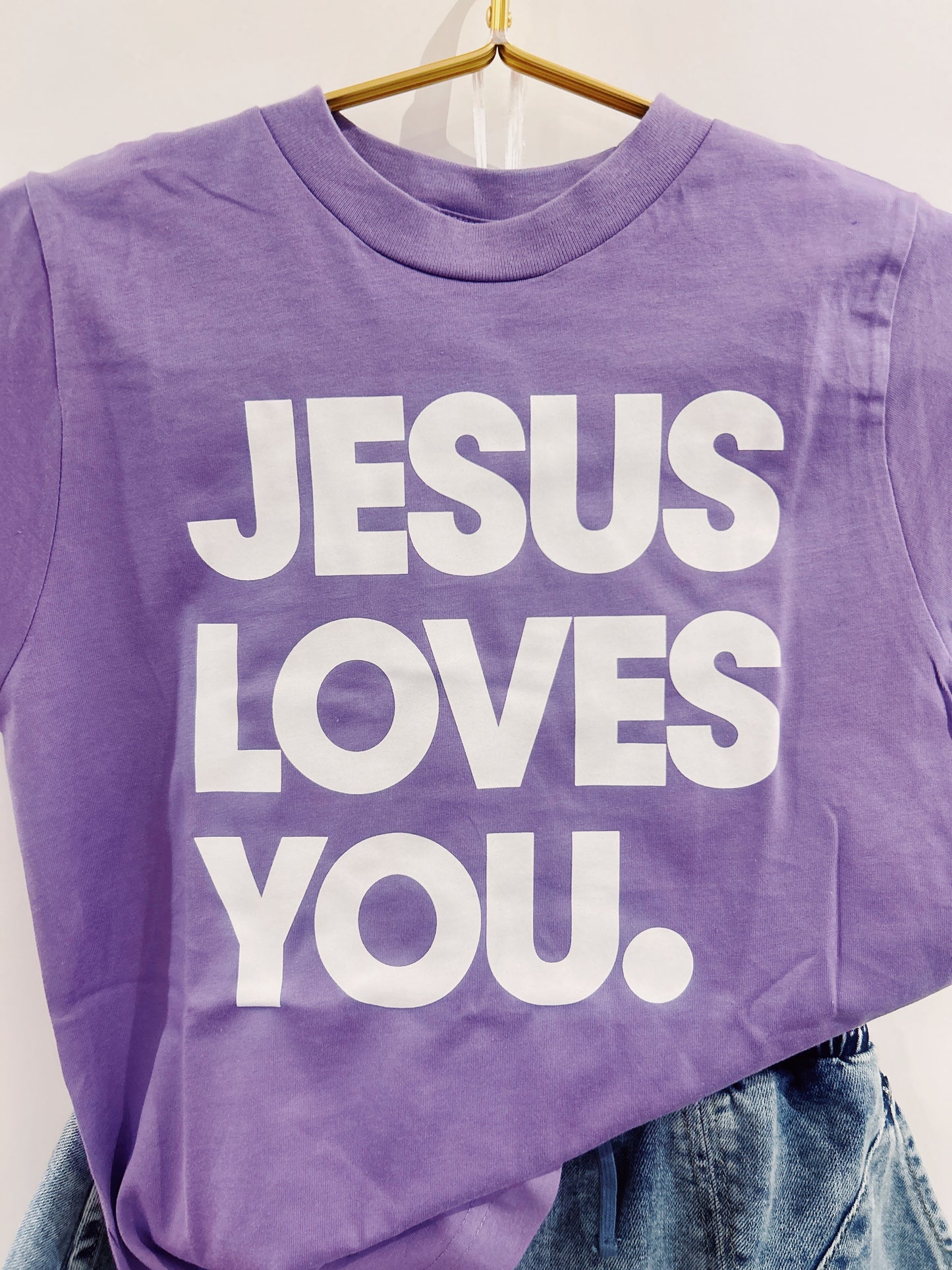 Lavender Jesus Loves You Graphic Tee