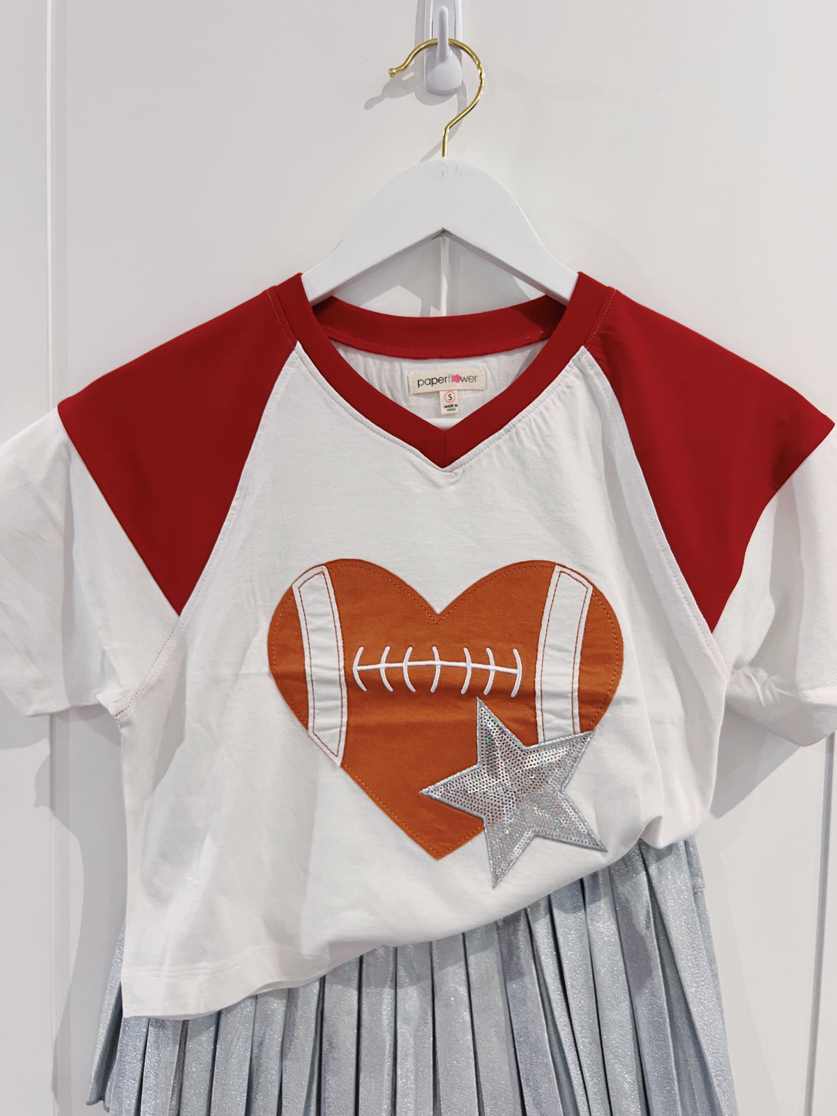 Paper Flower Football Heart Star Applique Tee