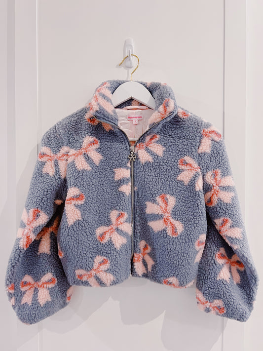 Design History Grey/Pink Bow Sherpa Jacket