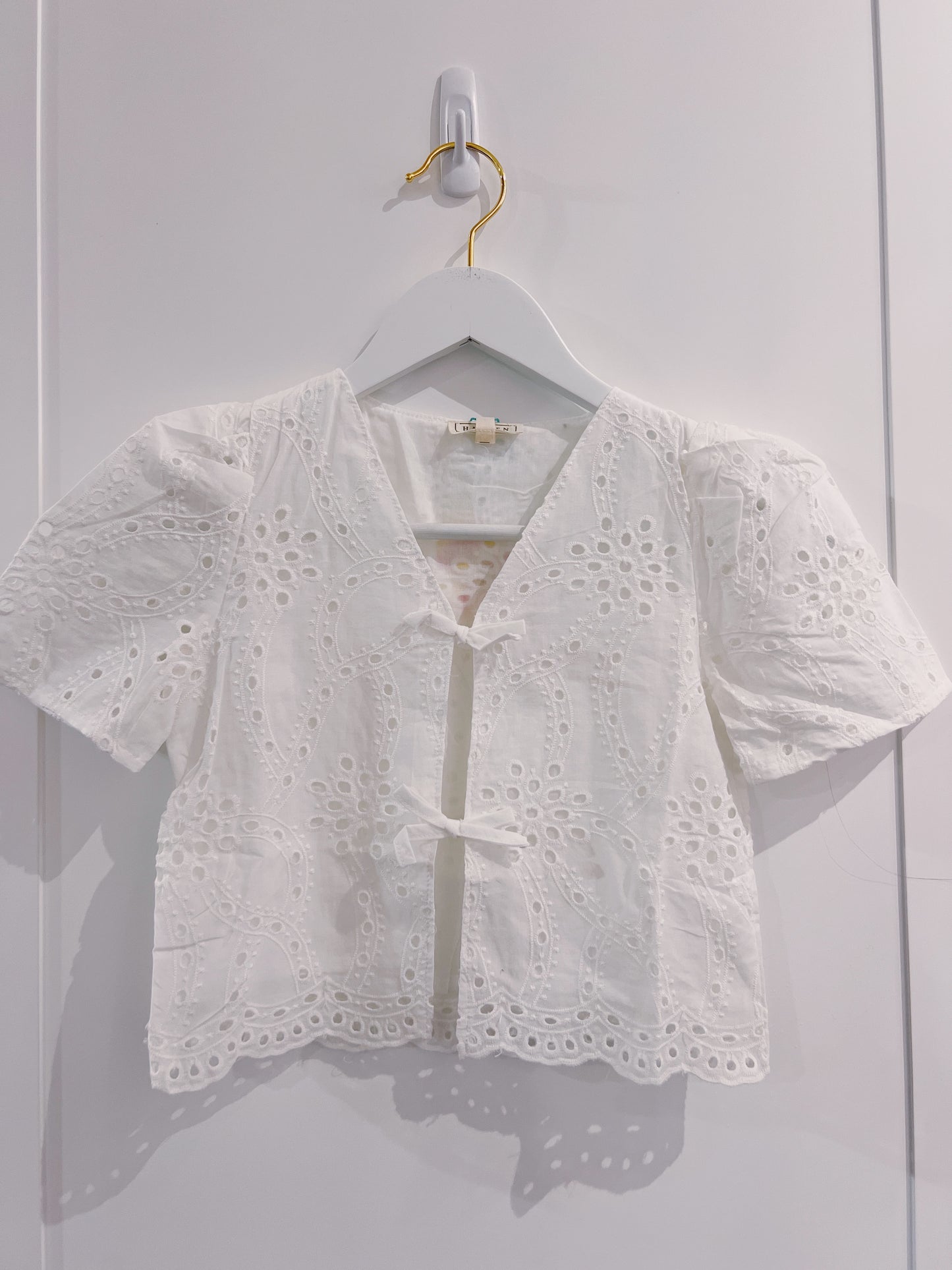 Hayden Off White Floral Eyelet Tie Top