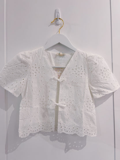 Hayden Off White Floral Eyelet Tie Top