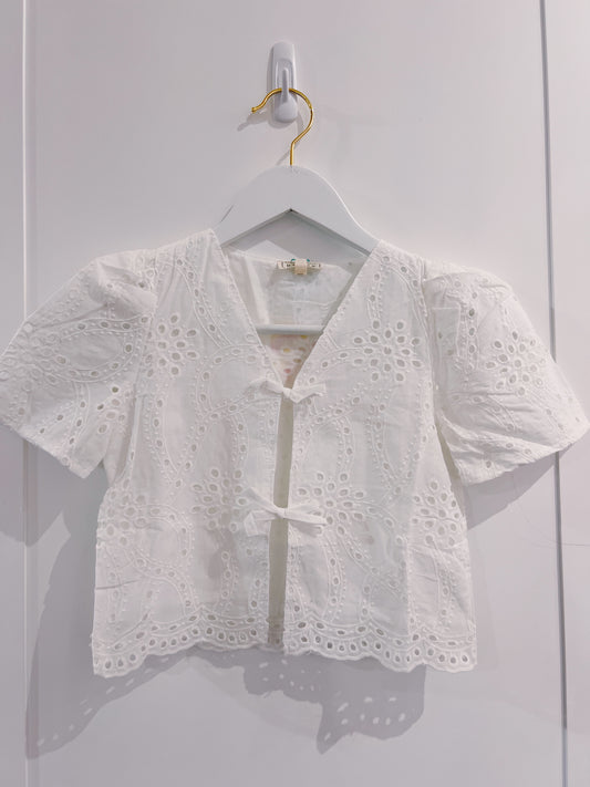 Hayden Off White Floral Eyelet Tie Top