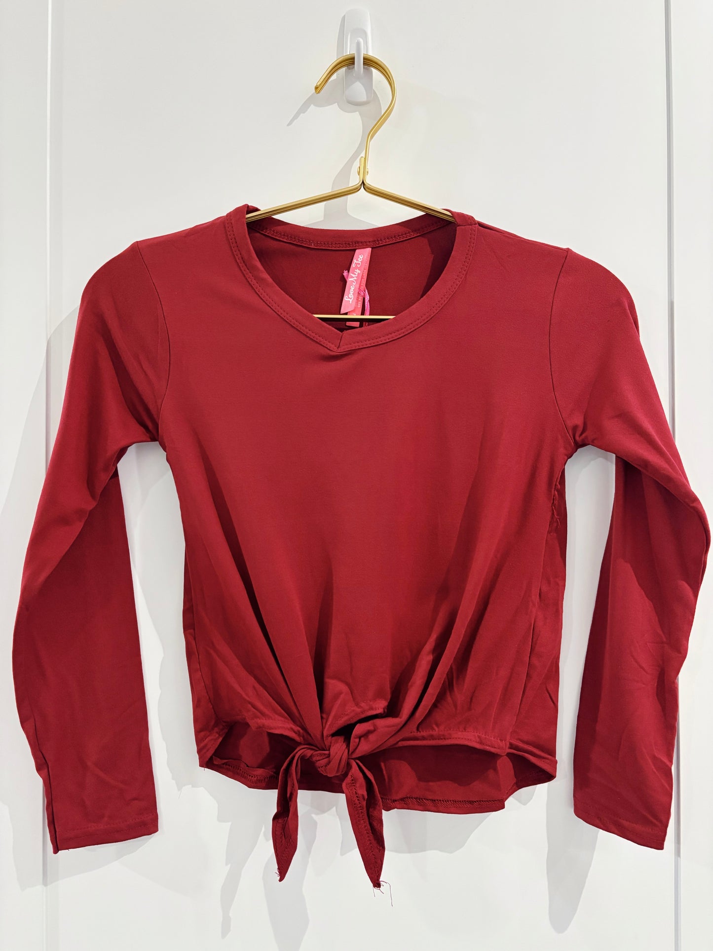 Red L/S Front Tie Tee