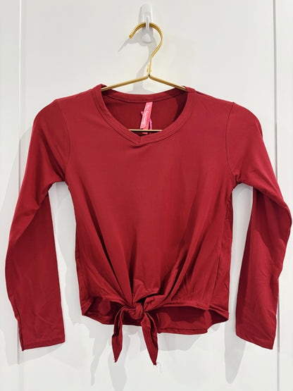Red L/S Front Tie Tee