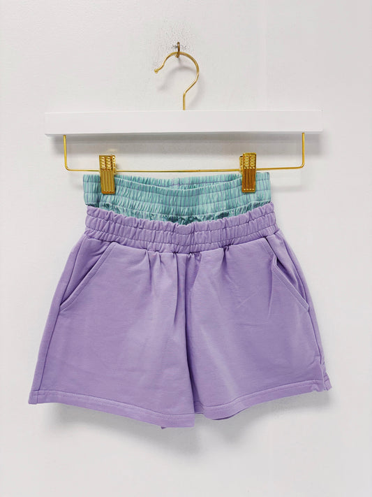Pleat Purple Comer Shorts