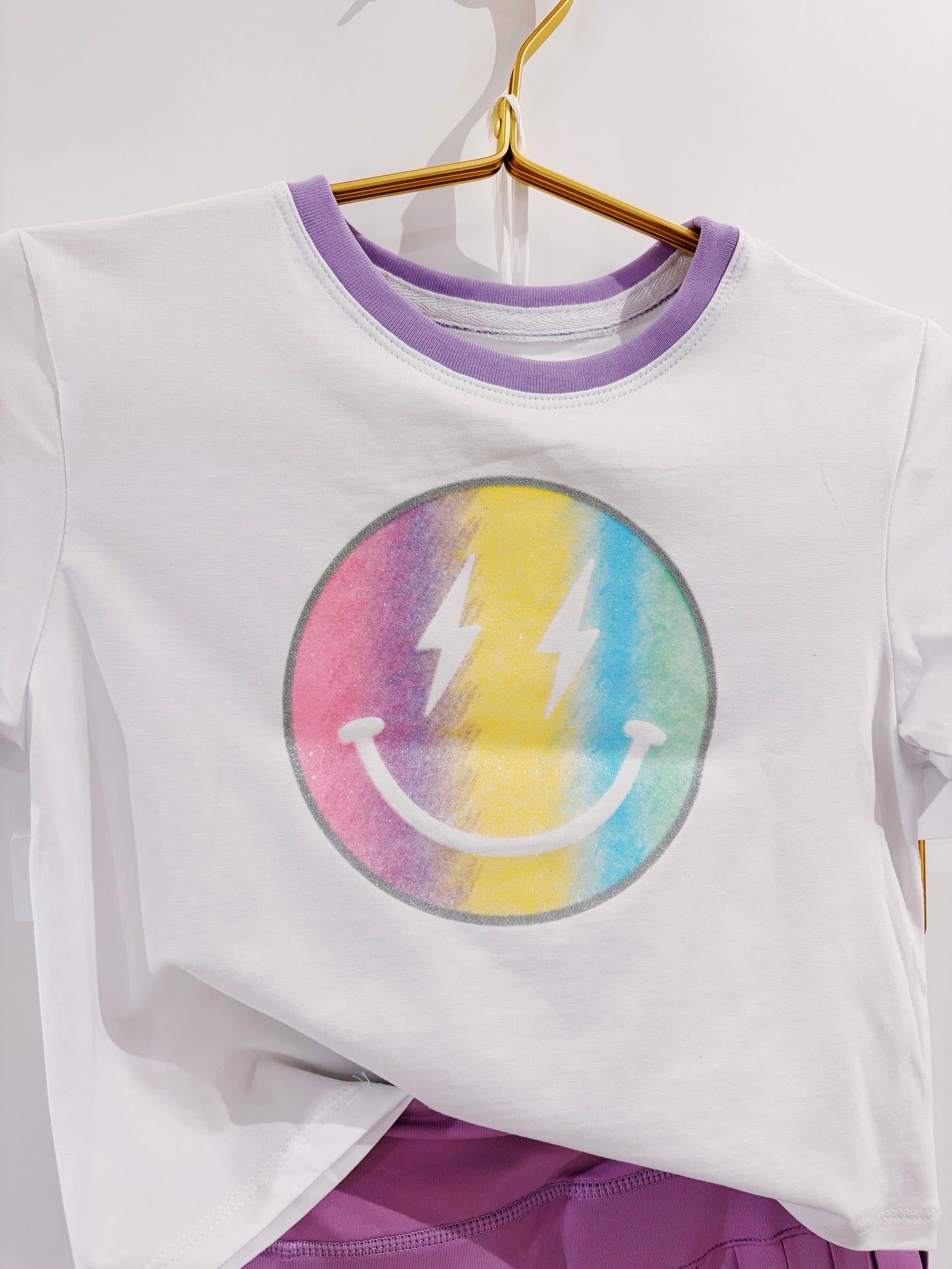 Azarhia Glitter Pastel Rainbow Smiley Boxy Tee