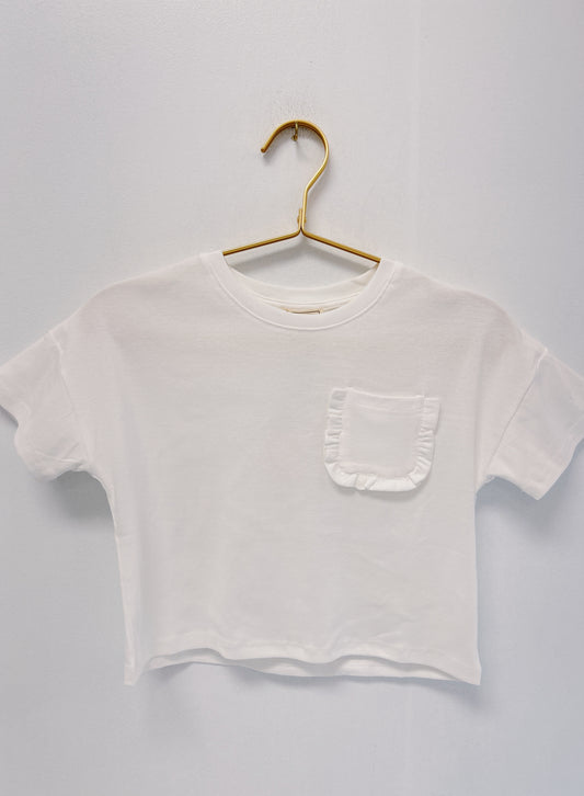 Hayden White Ruffle Pocket Tee