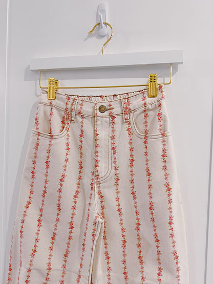 Peach Love Cream/Pink Front Button Detail Denim Pant
