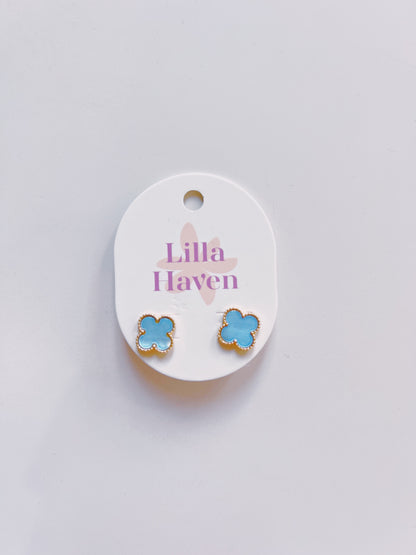 Blue Clover Stud Earrings