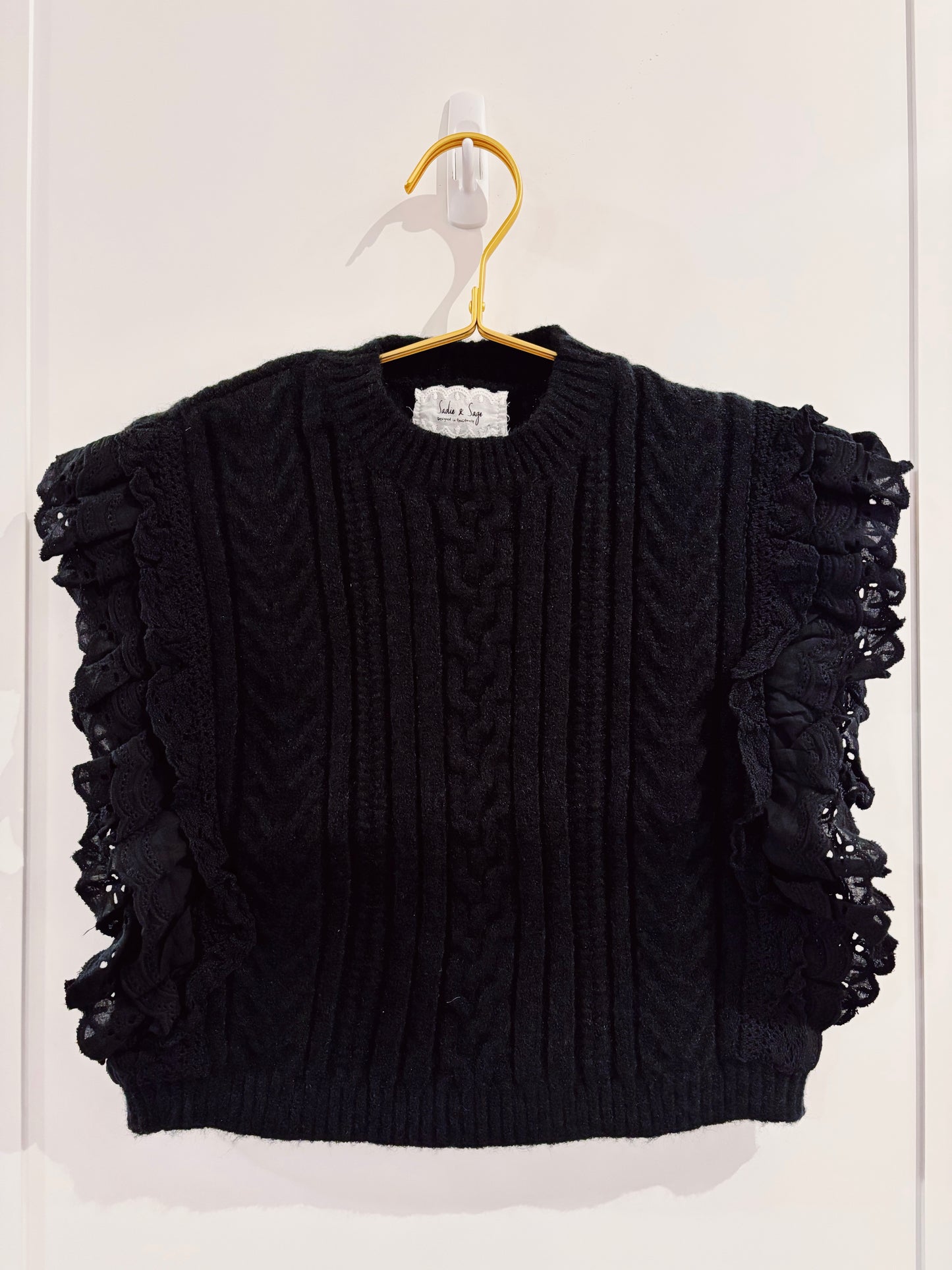 Sadie & Sage Black Vicky Lace Trim Sweater
