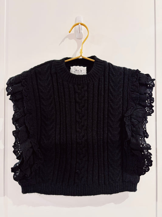 Sadie & Sage Black Vicky Lace Trim Sweater