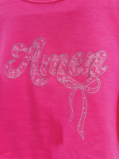 Safety Pink Amen Graphic Sweatshirt