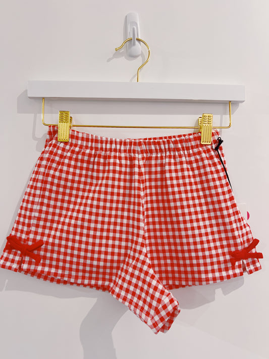 Paper Flower Gingham Shorts with Side Bows