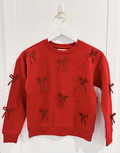 Paper Flower Bow Applique Sweatshirt