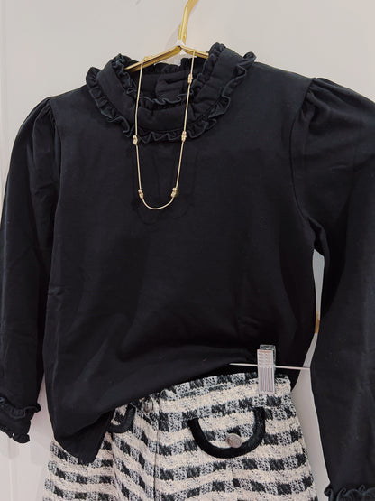 LuLu BeBe Black Ruffle Collar Top