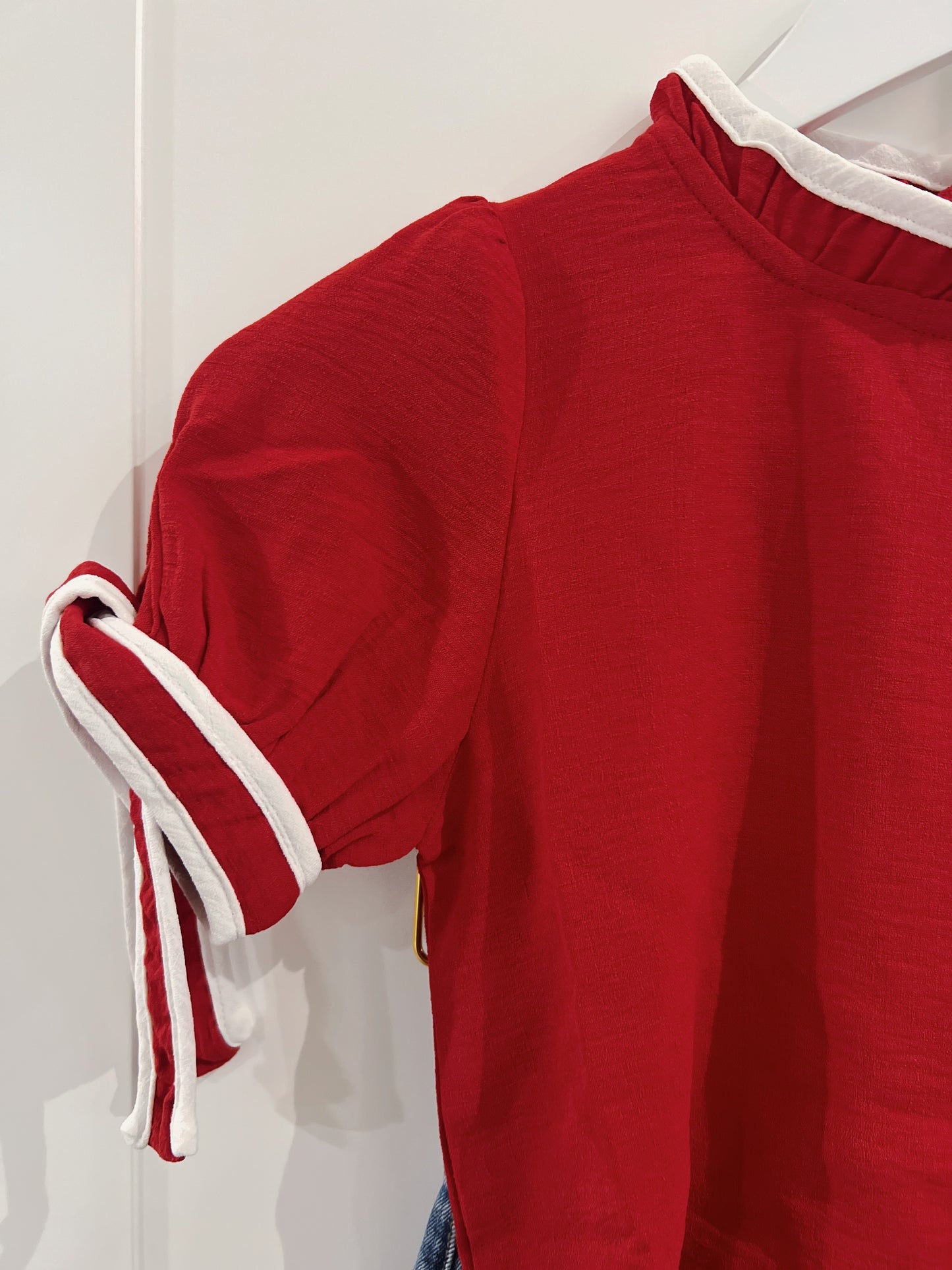 Hayden Red/White Bow Sleeve Top