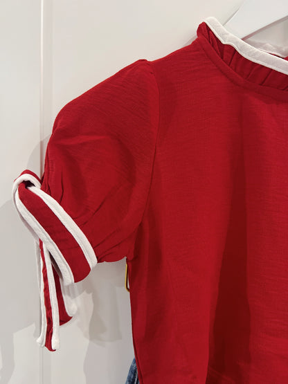 Hayden Red/White Bow Sleeve Top
