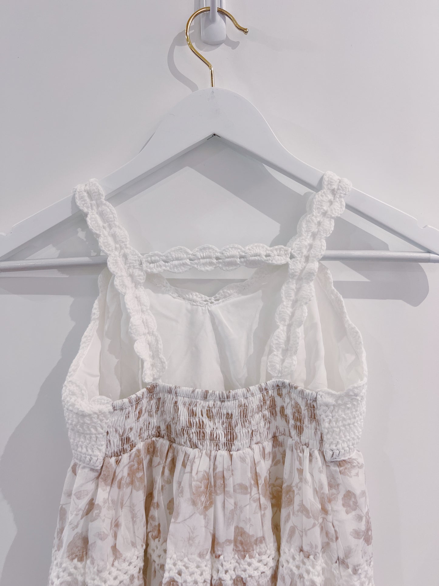 Love Daisy White/Tan Crochet Tiered Dress