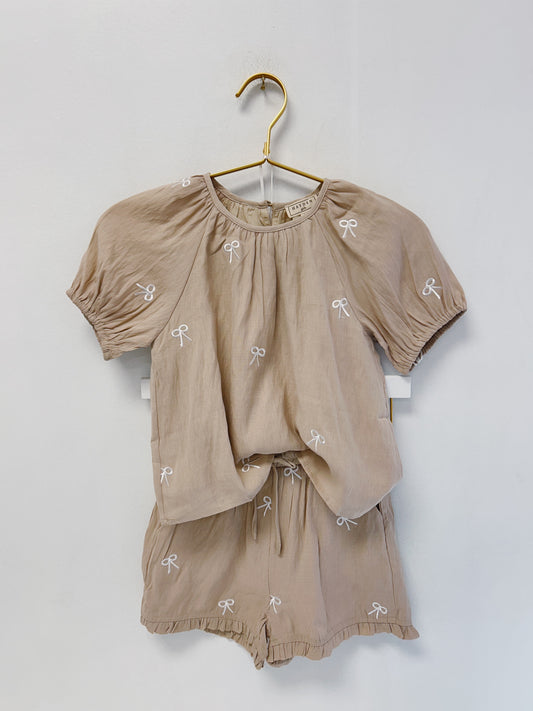 Hayden Taupe Embroidered Bows Short Set