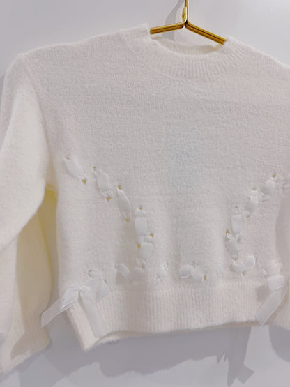 Mayoral Natural Faux Fur Ribbon Sweater