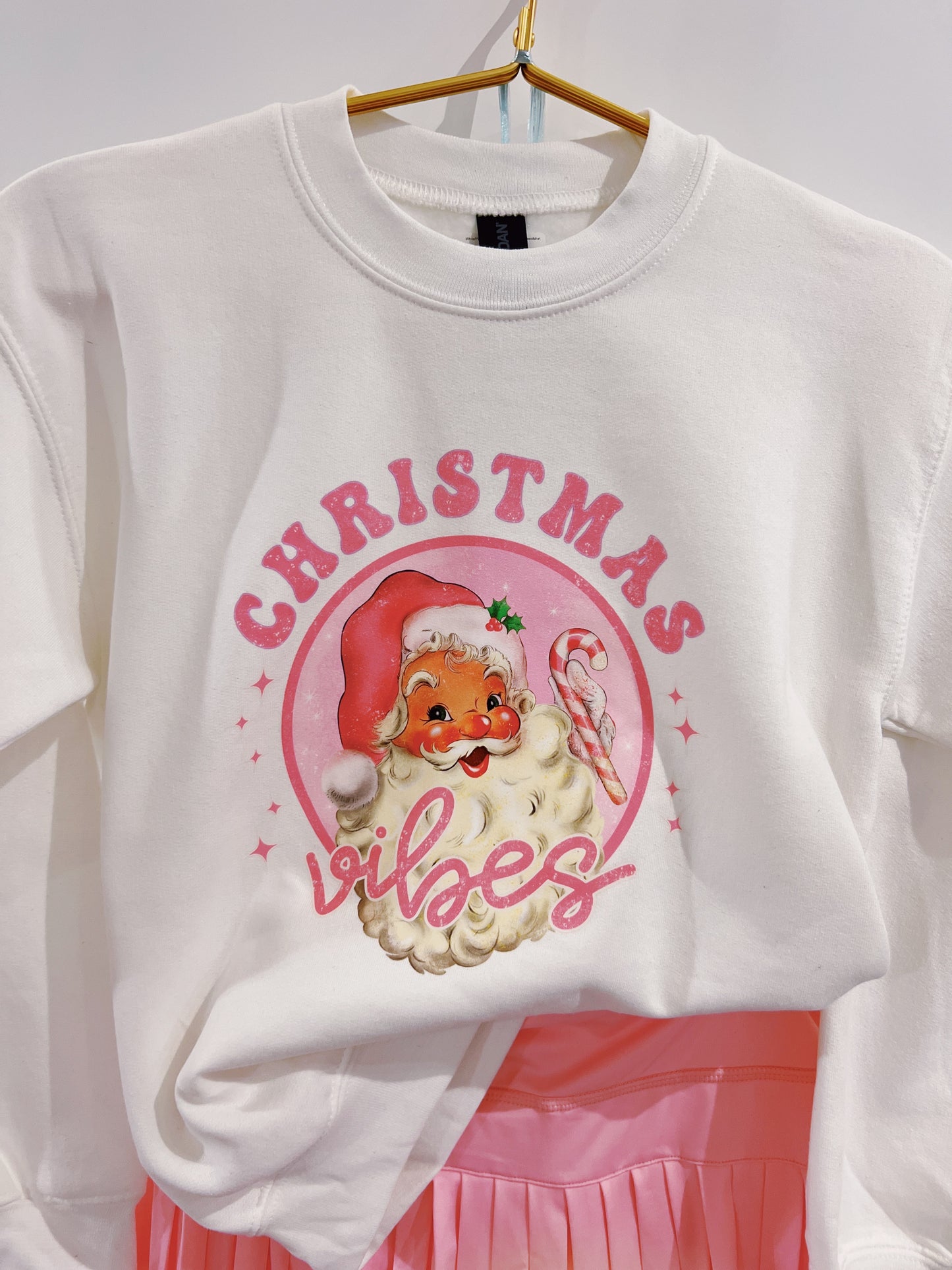 White/Pink Christmas Vibes Graphic Sweatshirt