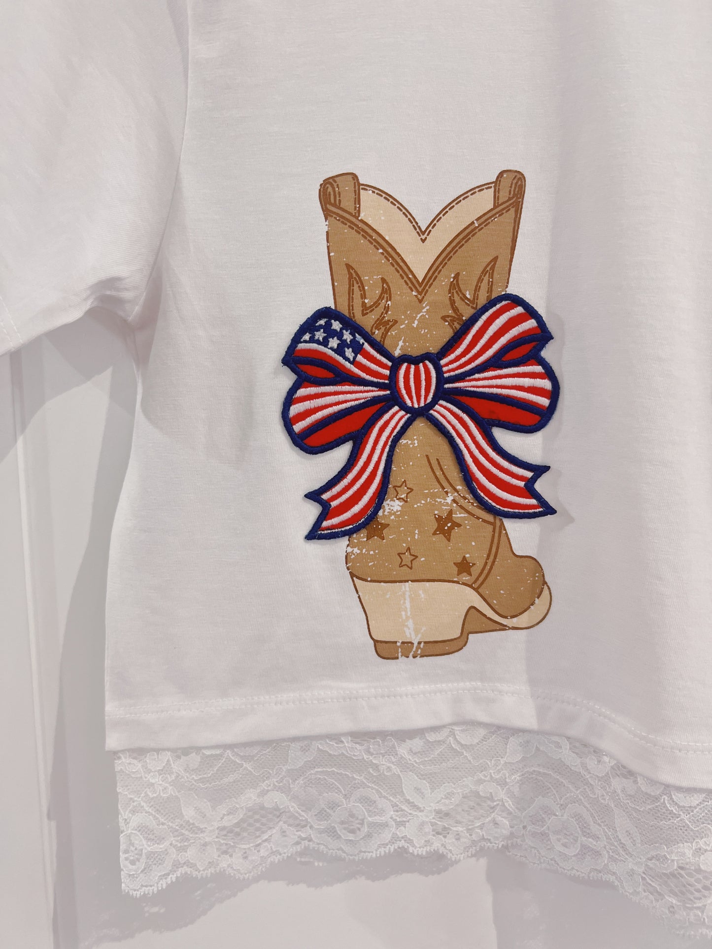 Paper Flower White Americana Bow Patch Tee