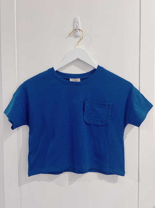 Hayden Blue Ruffle Pocket Tee