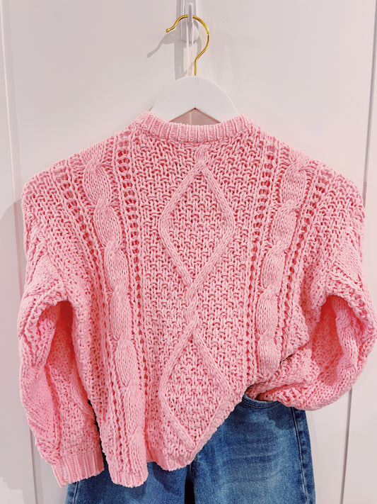 Love Daisy Pink Crewneck Cable Sweater