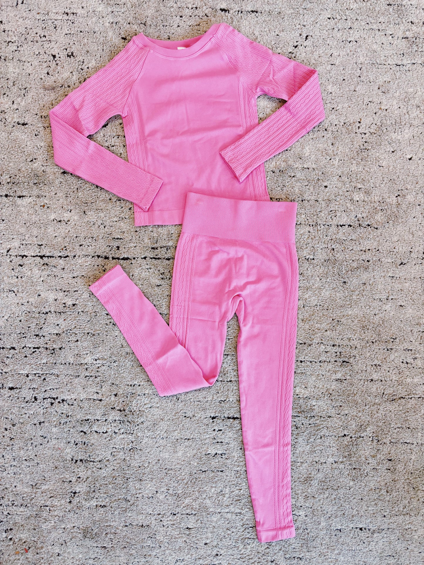 Pink Seamless Cable Knit Textured Top
