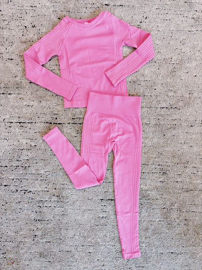 Pink Seamless Cable Knit Textured Top