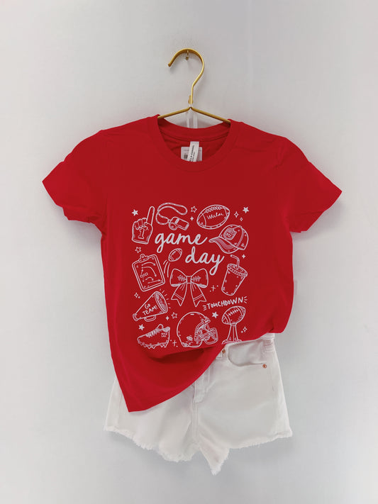 Red Football Doodles Graphic Tee