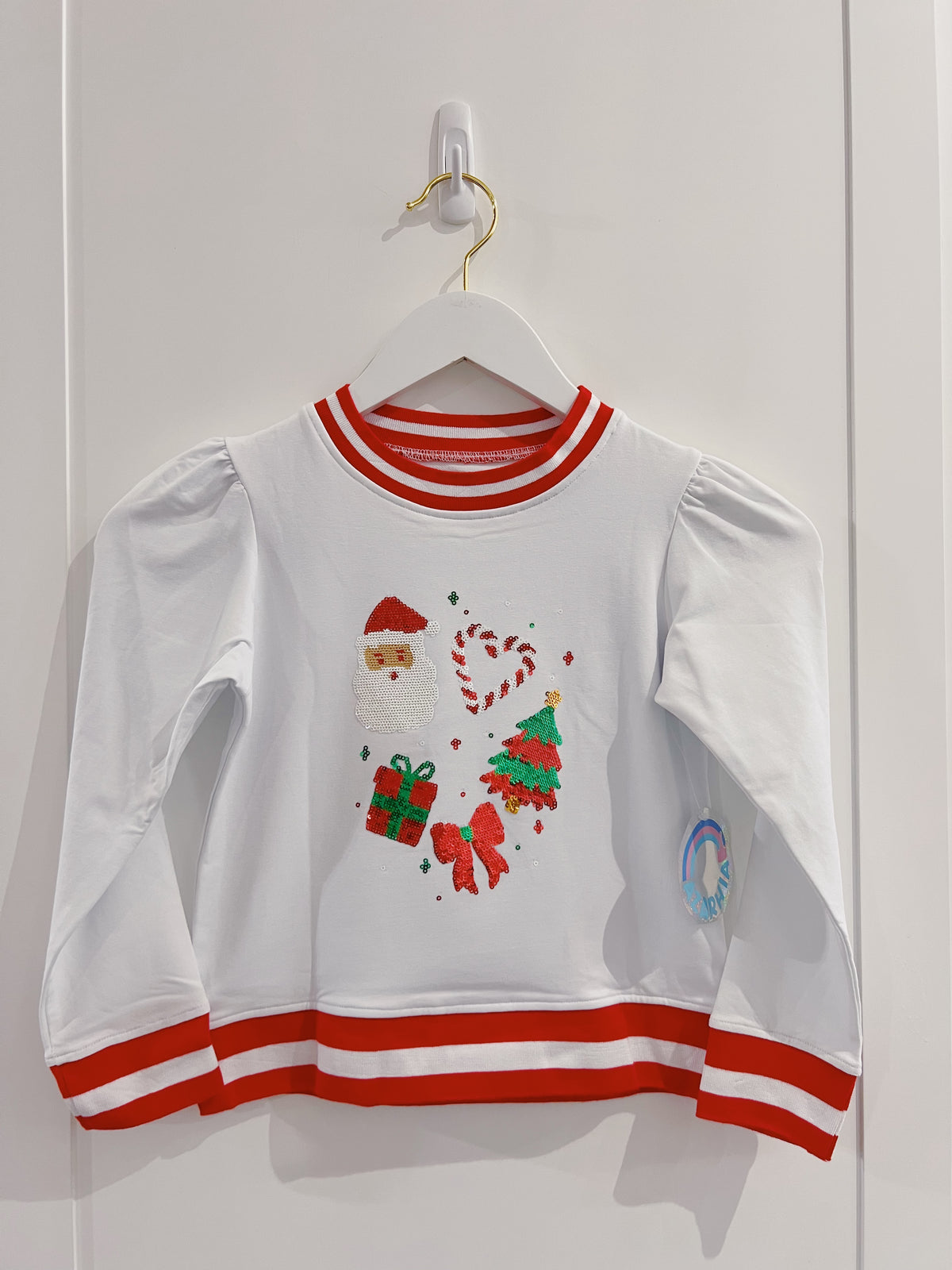 Azarhia White Sequin Christmas Elements Holly Top