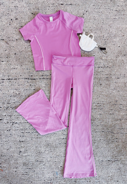 Pink Bloom Piped Flare S/S Legging Set